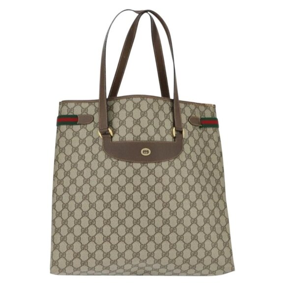GUCCI GG Supreme Web Sherry Line Tote Bag PVC Beige Gold - Picture 3 of 16